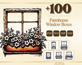 Farmhouse Window Boxes PNG Clipart, 100+ Farmhouse Flower Box Transparent Download, Cottagecore Commercial Use SVG EPS Dxf