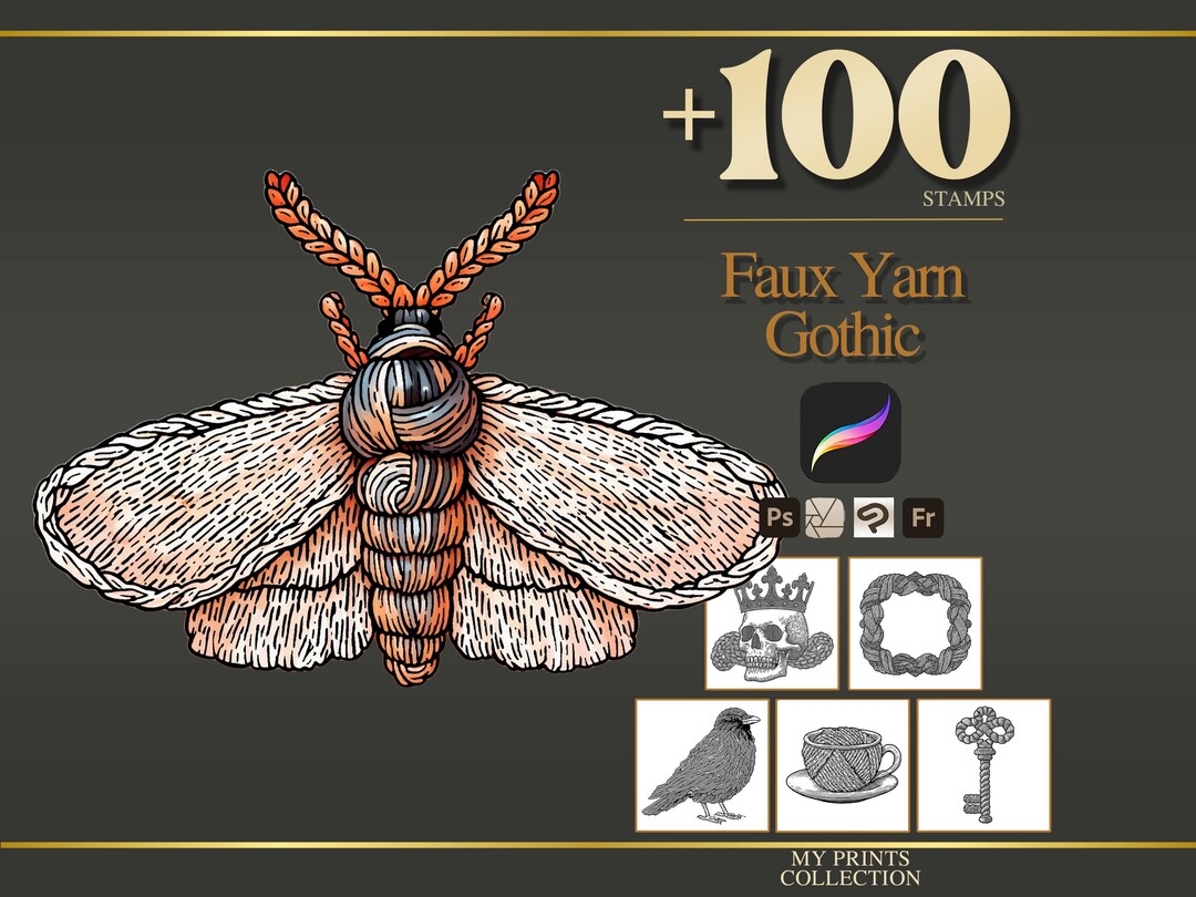 Faux Yarn Gothic Procreate Stamps & Photoshop Brushes – 100+ Crochet ...