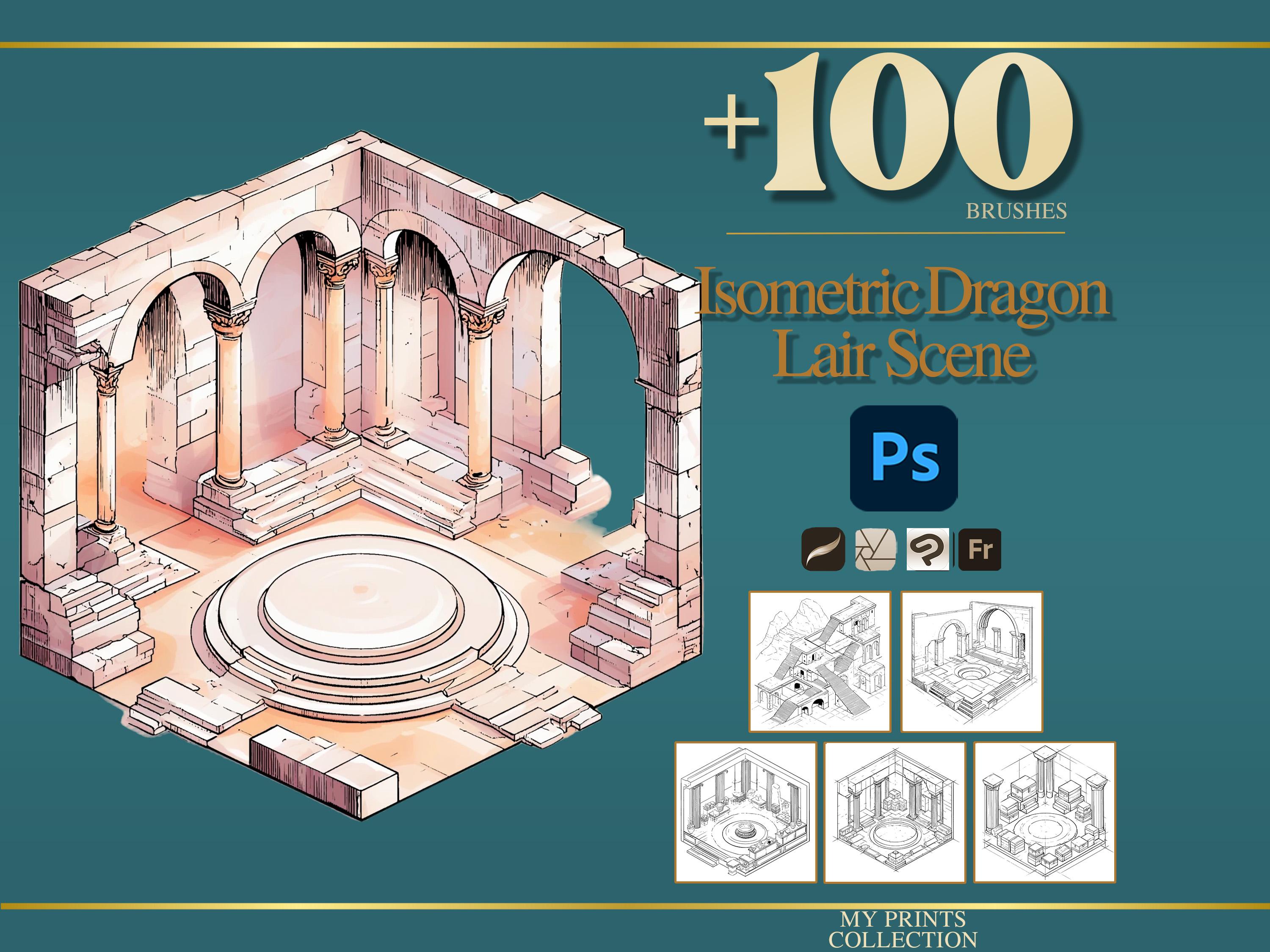 Isometric Dragon Lair Scene Photoshop Brushes & Procreate Stamps – 100 ...