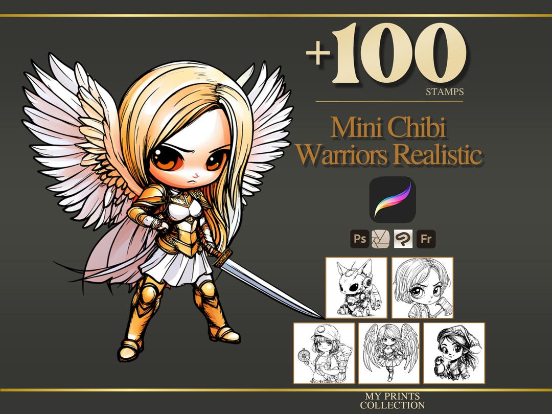 Mini Chibi Warrior Realistic Procreate Stamps & Photoshop Brushes – 100 ...