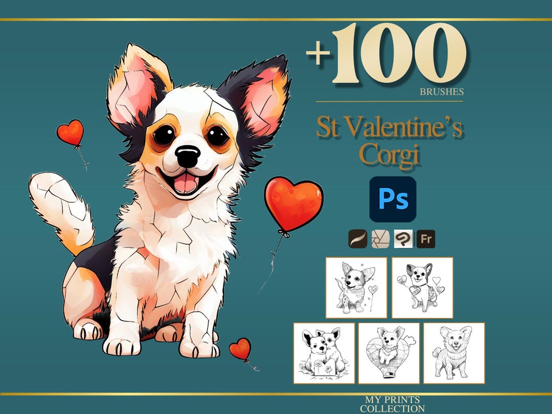 St Valentines Corgi Photoshop Brushes & Procreate Stamps – 100+ Romance ...