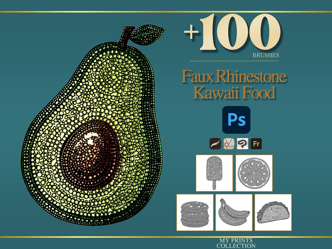 Faux Rhinestone Kawaii Food Photoshop Brushes & Procreate Stamps – 100 ...