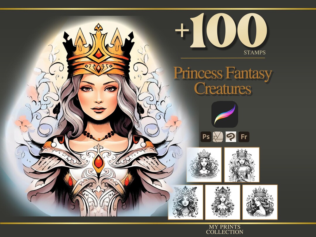 Princess Procreate Stamps & Photoshop Brushes – 100+ Fantasy Creatures ...