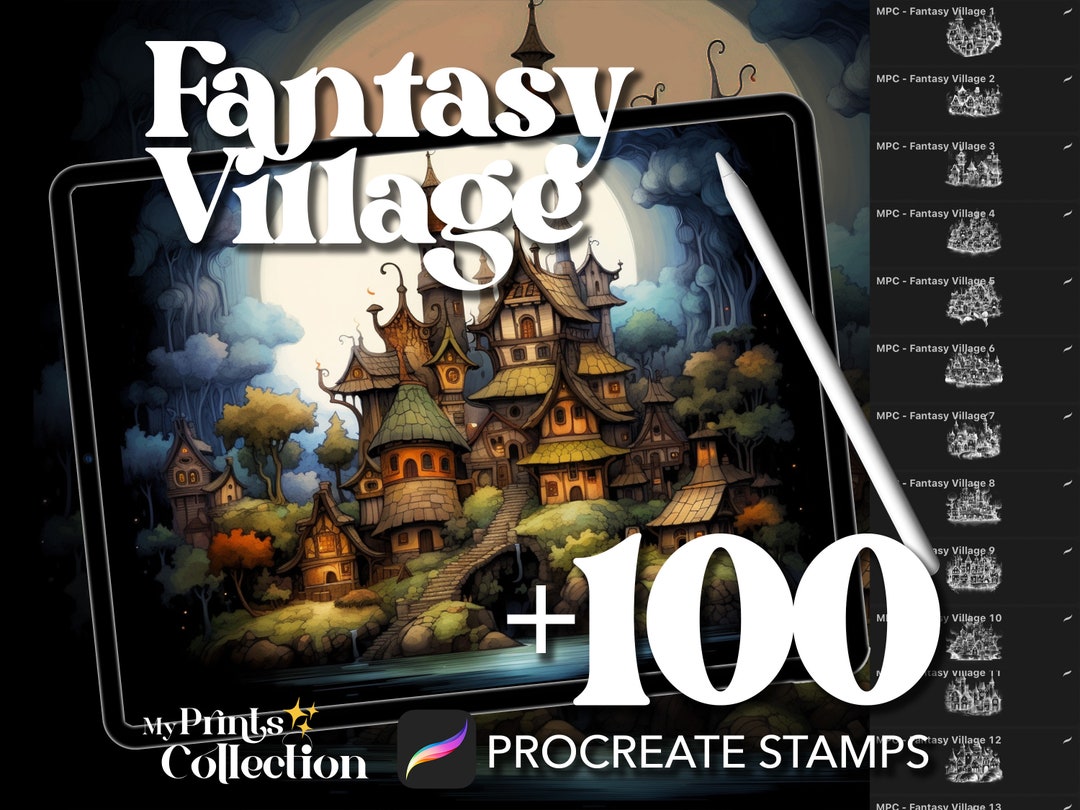 100 Procreate Fantasy Village Stamps, Nature Enchanted Landscape DND