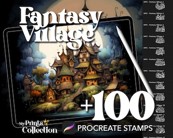 Más de 100 sellos de pueblos de fantasía para Procreate, paisajes encantados de la naturaleza, DND, mágicos y caprichosos, descarga digital, material digital, pincel para Procreate