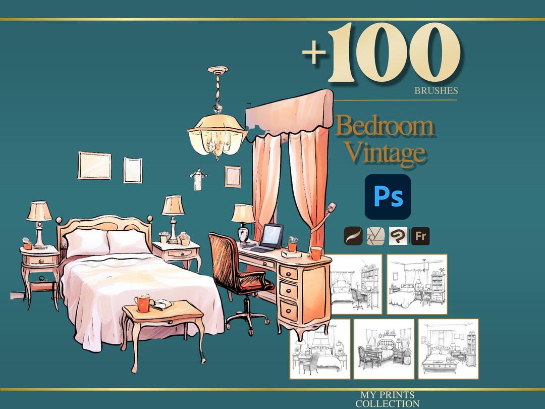 Bedroom Vintage Photoshop Brushes & Procreate Stamps – 100+ Interior ...