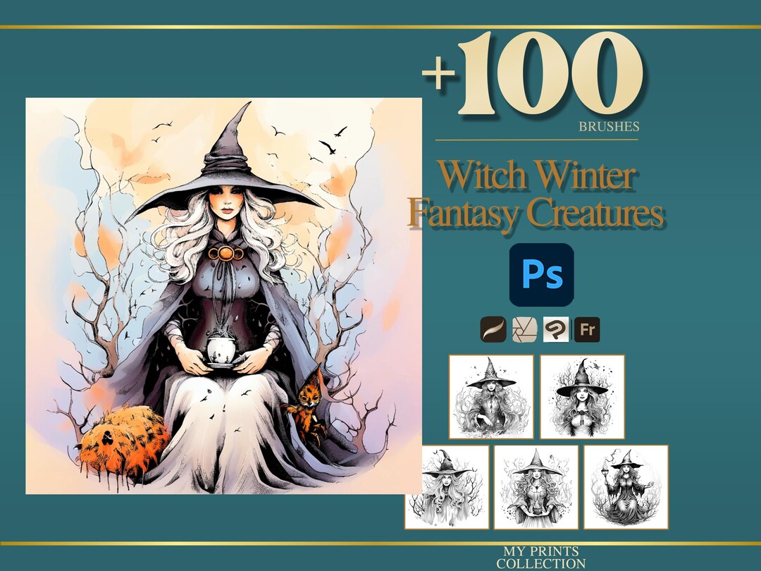 Witch Winter Photoshop Brushes & Procreate Stamps – 100+ Fantasy ...