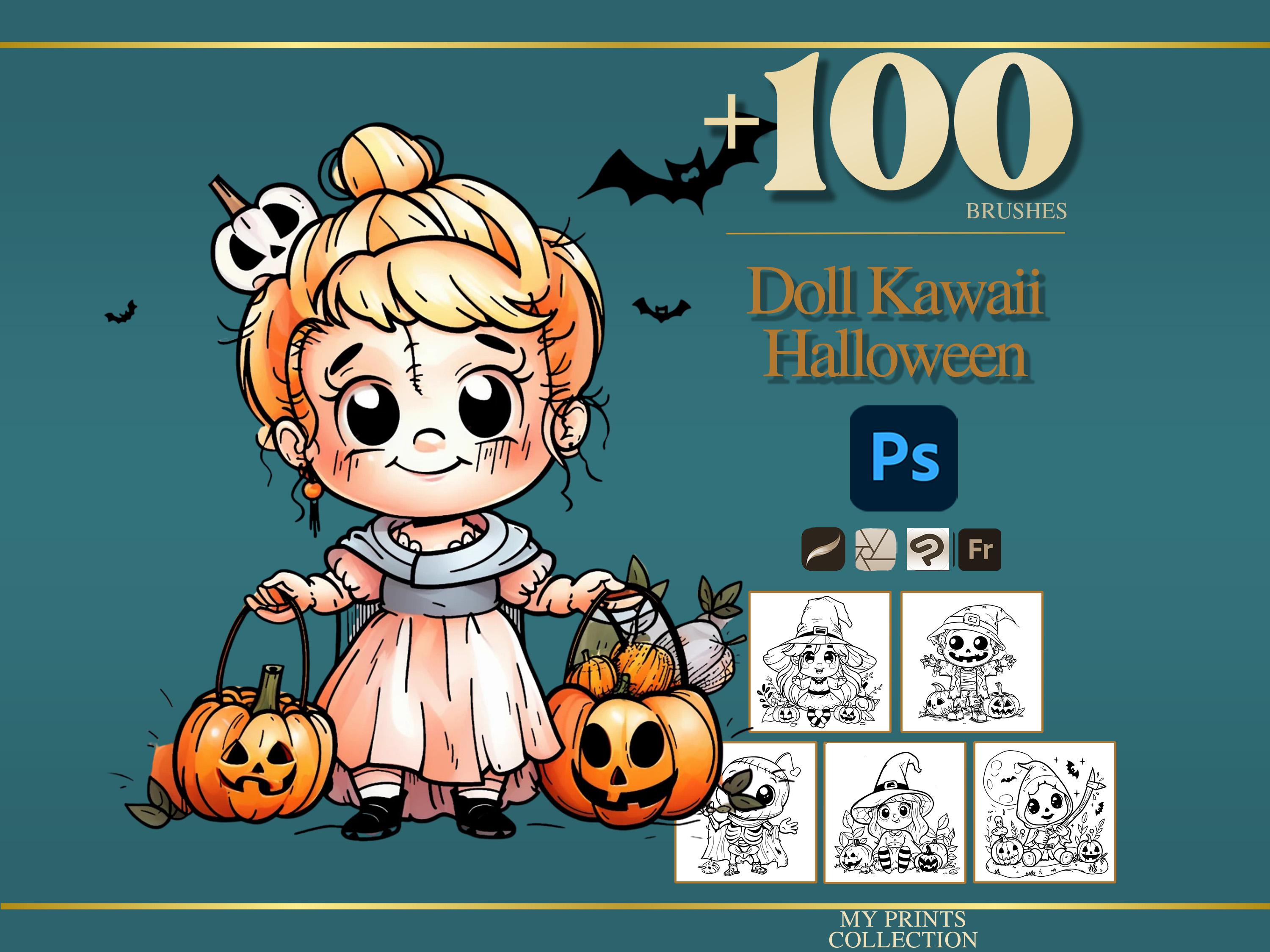 Doll Kawaii Halloween Photoshop Brushes & Procreate Stamps – 100 ...