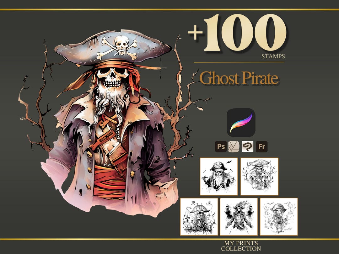 Ghost Pirate Halloween Procreate Stamps & Photoshop Brushes – 100 ...