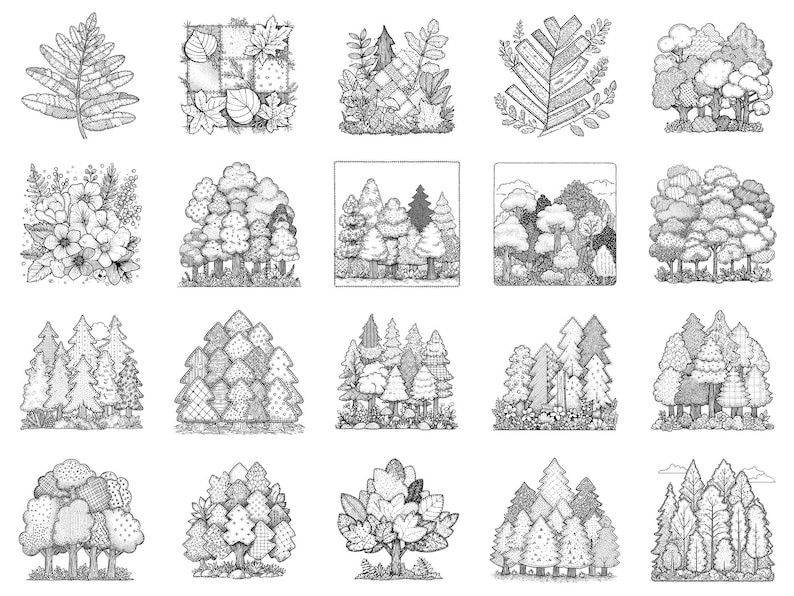 Timbri Procreate e pennelli Photoshop Forest Patchwork: oltre 100 texture per trapunte alla moda, tatuaggi, arte digitale, clipart, disegni al tratto, pacchetto di pennelli immagine 4