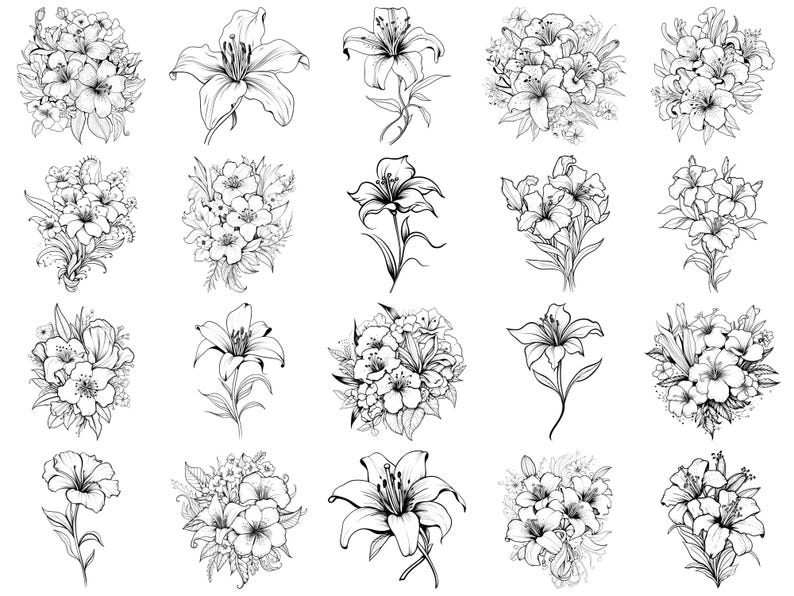 Lily Procreate Stamps & Photoshop Brushes – 100+ Flower Botanical ...
