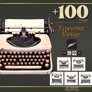 Timbri Procreate vintage per macchine da scrivere e pennelli Photoshop: oltre 100 tatuaggi, illustrazioni, disegni al tratto, stencil e pacchetti di pennelli per il trasporto di oggetti