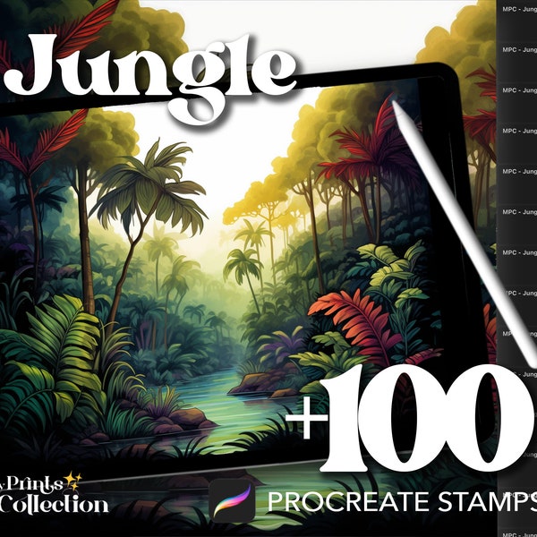 100+ Procreate Jungle Stamps, Nature Forest Landscape DND Magical Whimsical, Digital Download, Digital Art Supply, Procreate Brush