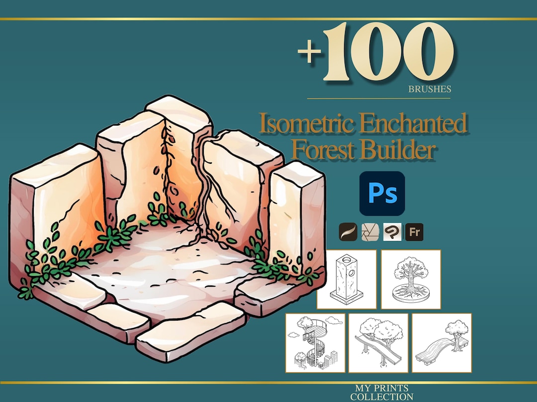 Isometric Enchanted Forest Builder Photoshop Brushes & Procreate Stamps ...