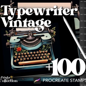 100+ Vintage Typewriter Procreate Stamps: Digital Art Supply (Digital Download)