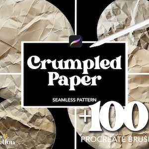 100+ Procreate zerknitterte Papierbürsten, abstraktes nahtloses Muster Textur-Overlay-Pinsel, Procreate Papier-Canva-Design