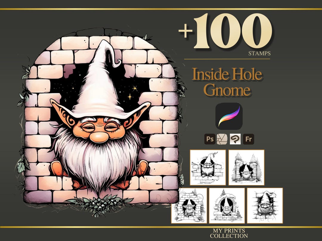 Inside Hole Gnome Christmas Procreate Stamps & Photoshop Brushes – 100 ...