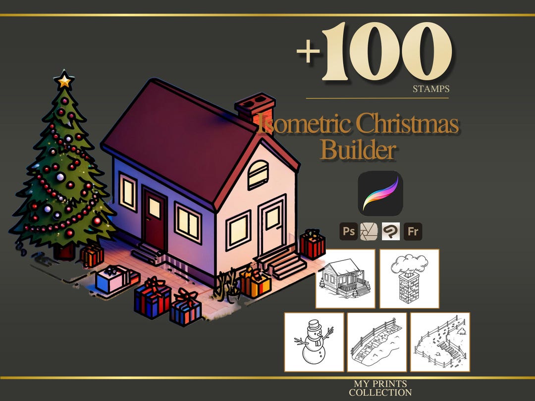 Isometric Christmas Builder Procreate Stamps & Photoshop Brushes – 100 ...