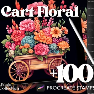 100 種類以上の Procreate カート フローラル スタンプ、フローラル フラワー ネイチャー ボタニカル ホーム デコレーション デザイン、デジタル ダウンロード、デジタル アート サプライ、Procreate ブラシ