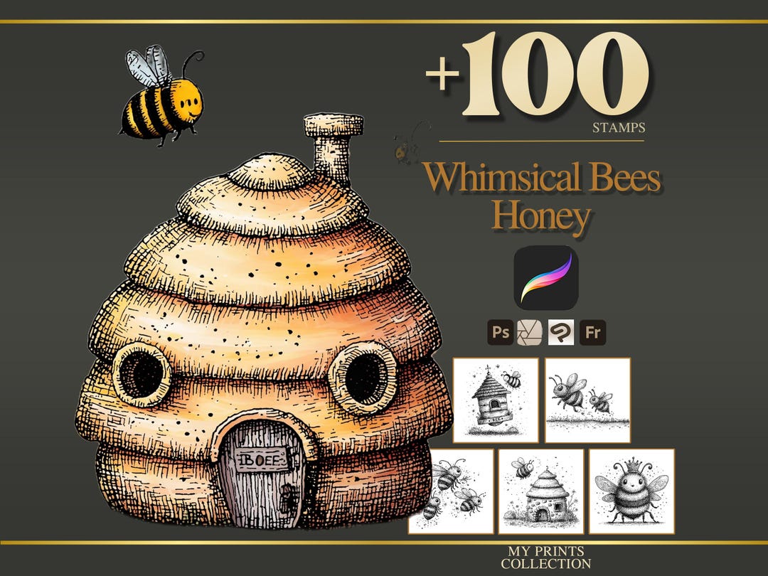 Whimsical Bees Honey Procreate Stamps & Photoshop Brushes – 100 ...