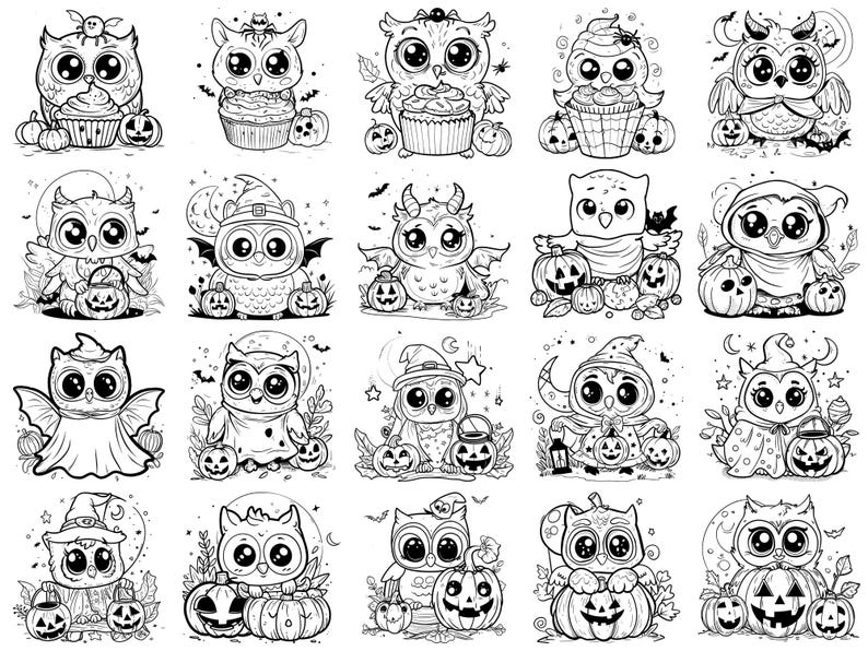 Owl Kawaii Halloween Photoshop Brushes & Procreate Stamps – 100+ Tattoo ...