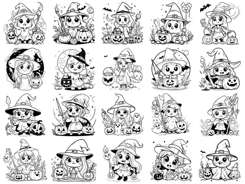 Witch Warrior Kawaii Halloween Procreate Stamps & Photoshop Brushes ...