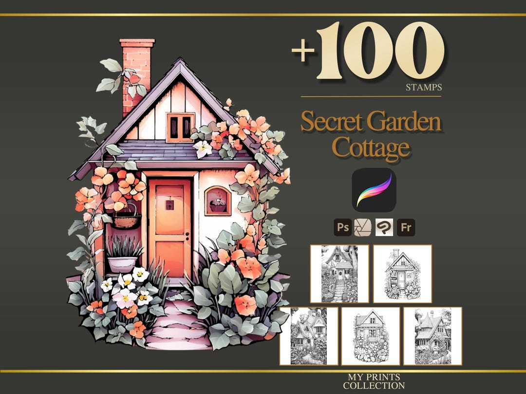 Secret Garden Cottage Procreate Stamps & Photoshop Brushes – 100+ Place ...
