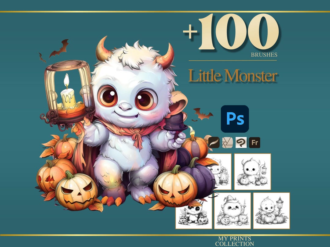 Little Monster Halloween Photoshop Brush & Procreate Stamps – 100 ...
