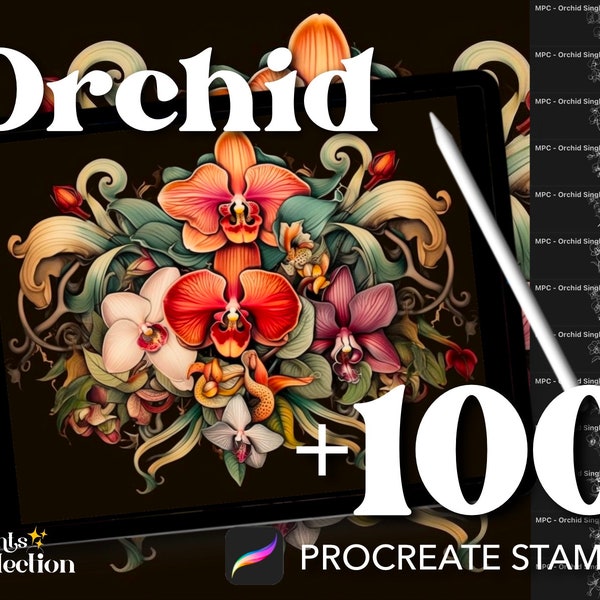 100+ Procreate Orchid Stamps, Botanical Flower Floral Nature Wildflower Bouquet Tattoo, Digital Download, Digital Supply, Procreate Brush