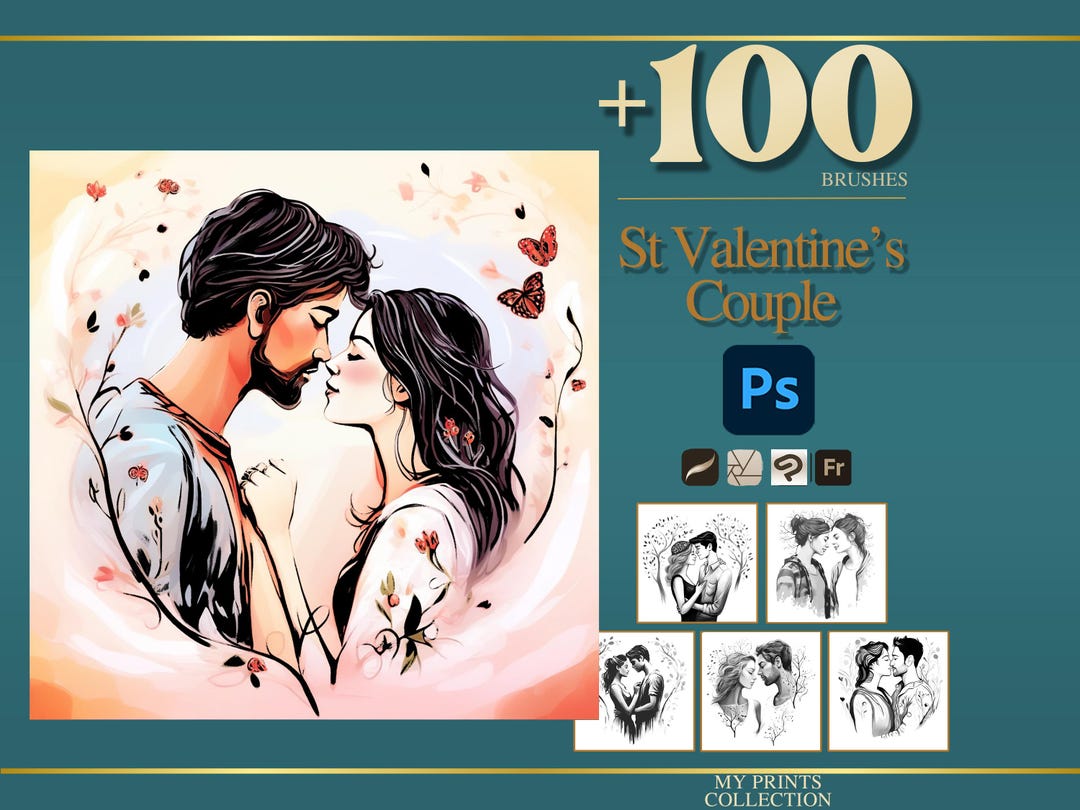 St Valentines Couple Photoshop Brushes & Procreate Stamps – 100 ...
