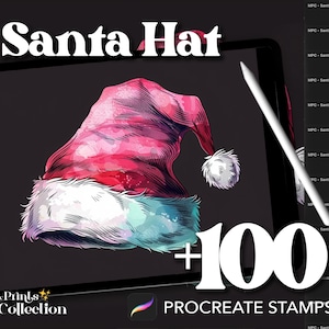 Más de 100 sellos de gorro de Papá Noel para Procreate, nieve mágica, Navidad, invierno, descarga digital, material de arte digital, pincel para Procreate