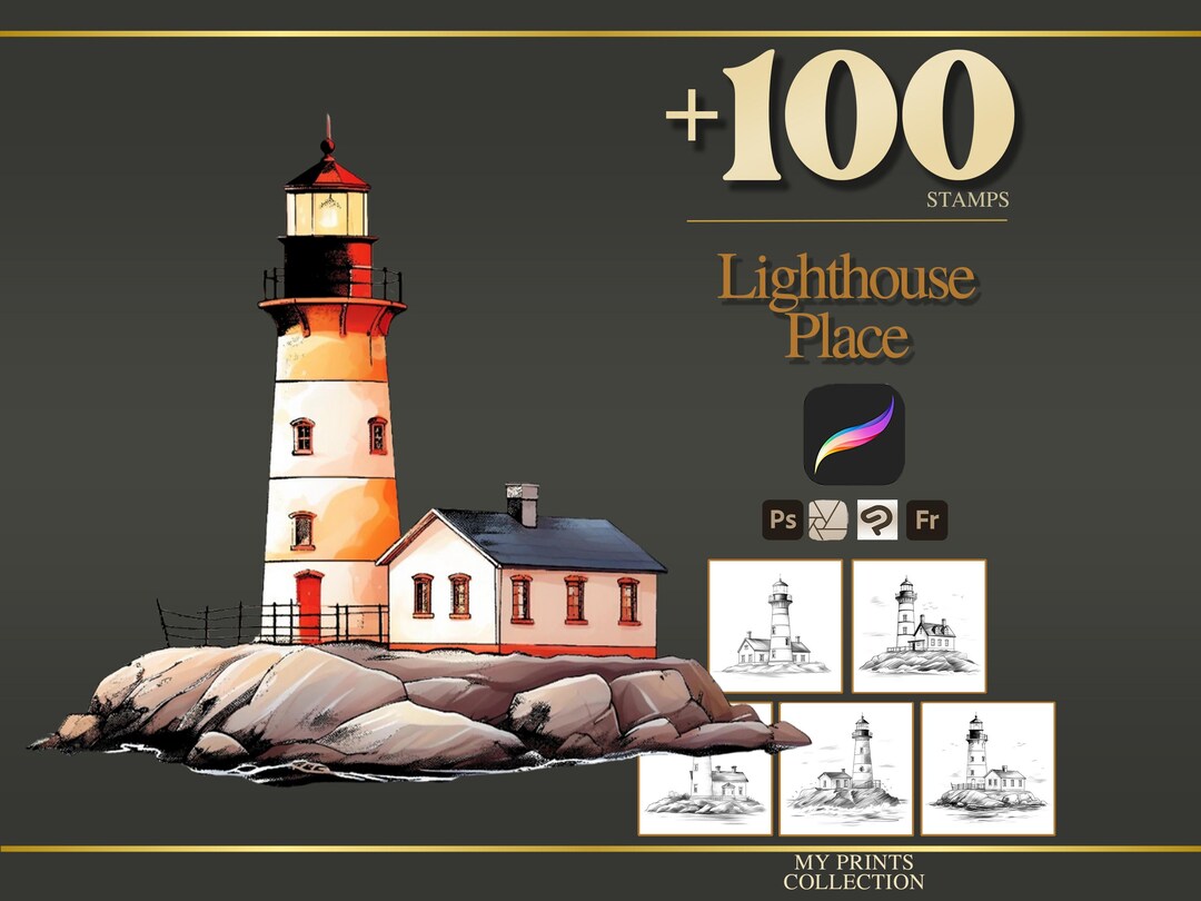 Lighthouse Procreate Stamps & Photoshop Brushes – 100+ Place House ...