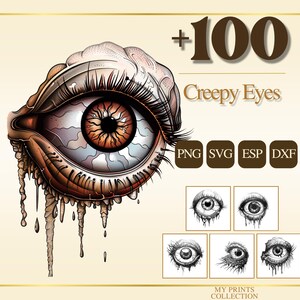 Creepy Eyes Halloween PNG Bundle – 100+ Cricut & Silhouette Files, SVG, DXF, Eps – Tattoo, Line Art, Stencil, Digital Craft Clipart