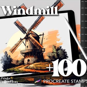 100+ Procreate Windmill Stamps, Interior Design Decor Room Landscape, Digital Download, Digital Art Supply Tool, Procreate Brush
