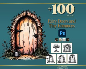 Fairy Doors and Tiny Entrances Photoshop Brushes & Procreate Stamps, 100+ Enchanted Door and Entry Stamps, Fairycore Digital Download