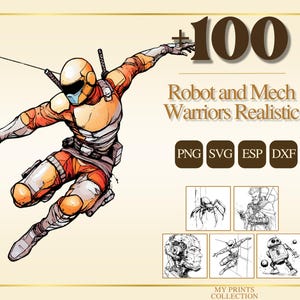 Robot Mech Warrior Realistic PNG Bundle – 100+ Cricut & Silhouette Files, SVG, DXF, Eps – Fantasy Creatures, Stencil, Digital Craft