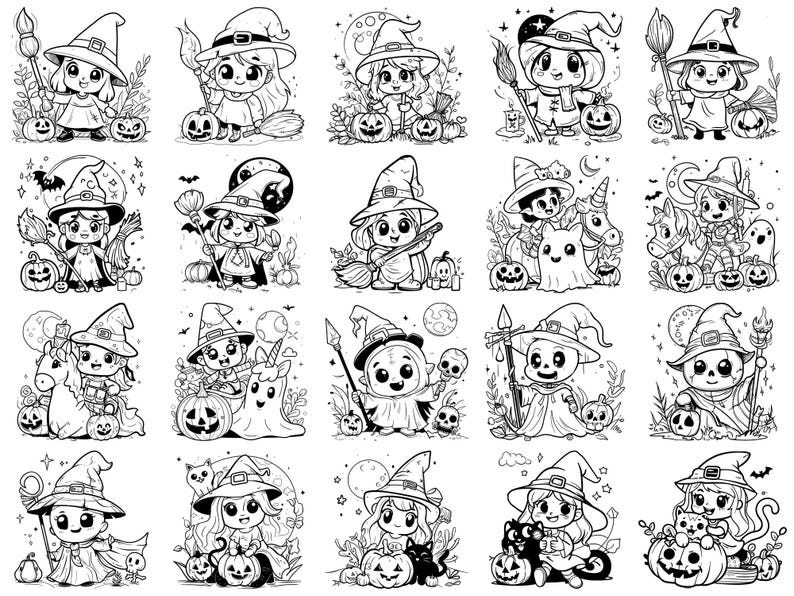Witch Warrior Kawaii Halloween Procreate Stamps & Photoshop Brushes ...