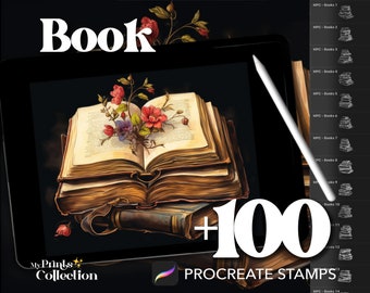 100+ Procreate Book Stamps, Stack Open Vintage Interior Design Room Furniture Objects, Digital Download, Digital Art Supply, Procreate Brush