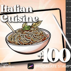 Italian Cuisine Procreate Stamps: 100+ Food & Drink Line Art Brushes (Digital Download)