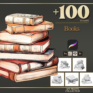 Book Procreate Stamps & Photoshop Brushes – 100+ Object Transport Tattoo, Illustration, Line Art, Stencil, Brush Pack