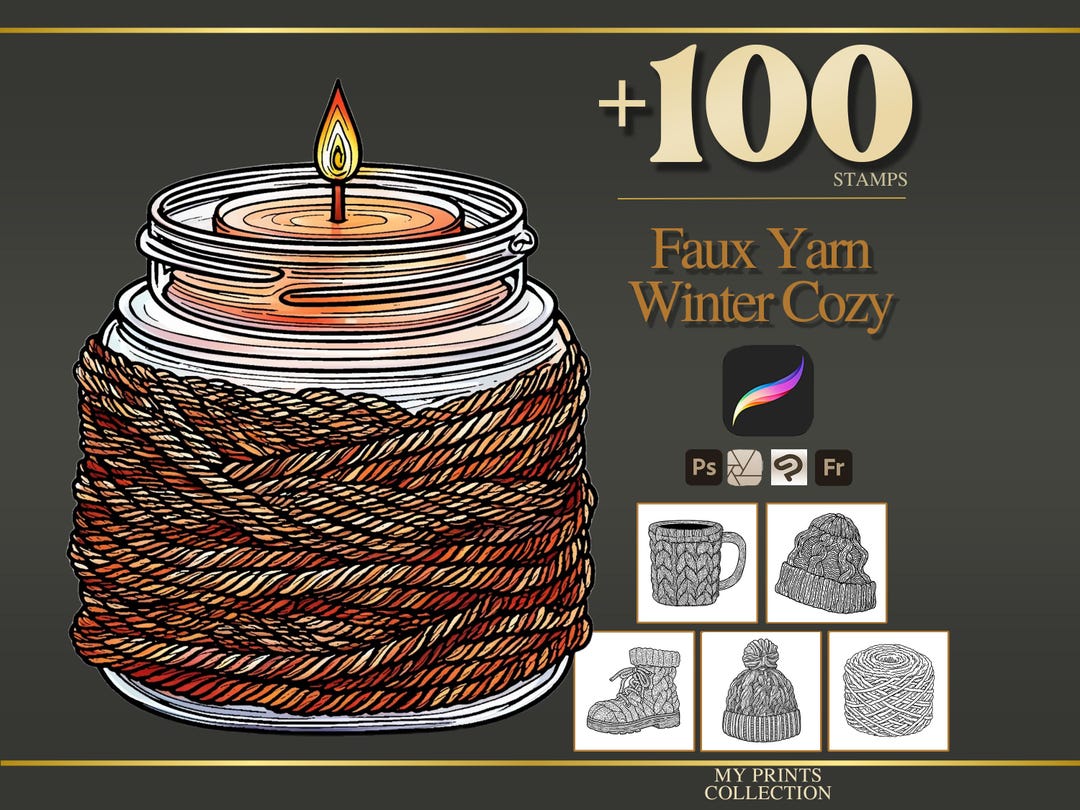 Faux Yarn Winter Cozy Procreate Stamps & Photoshop Brushes – 100 ...