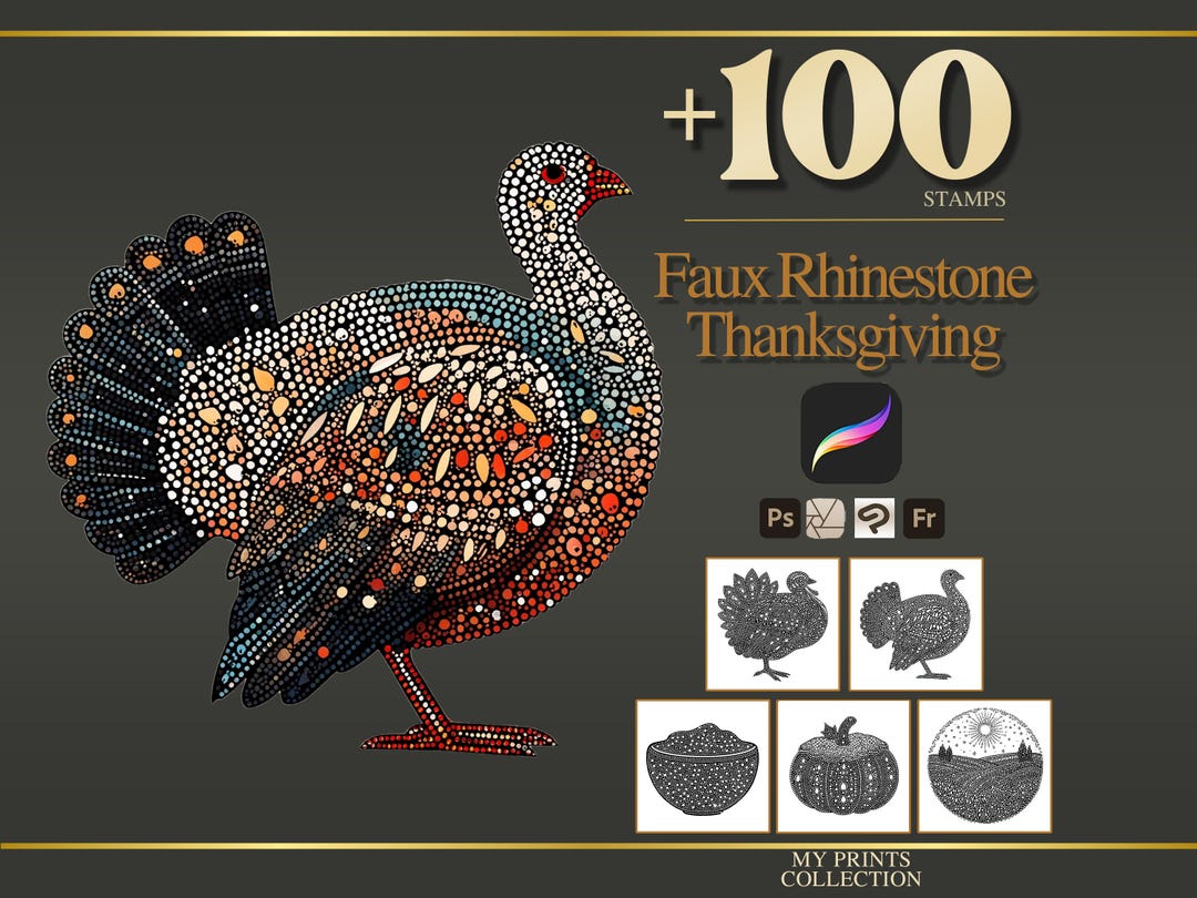 Faux Rhinestone Thanksgiving Procreate Stamps & Photoshop Brushes – 100 ...