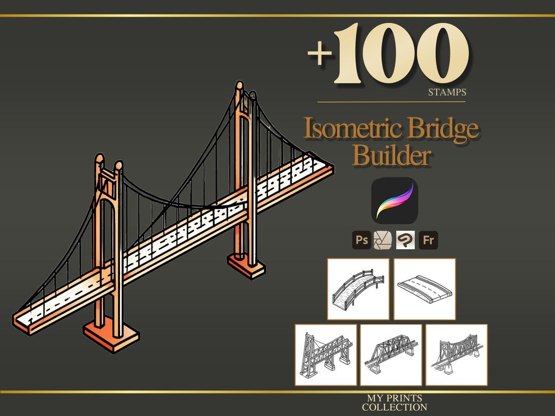 Isometric Bridge Builder Procreate Stamps & Photoshop Brushes – 100 ...