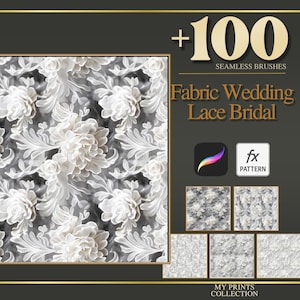 Wedding Lace Bridal Fabric Procreate Texture Brush & Photoshop PAT Pattern - 100+ Seamless Texture Brushset, Digital Texture Design Tool