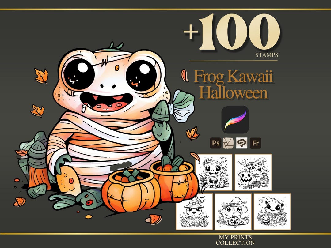 Frog Kawaii Halloween Procreate Stamps & Photoshop Brushes – 100 ...