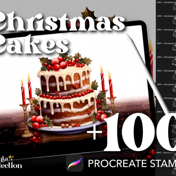 Plus de 100 tampons procréer pour gâteau de Noël, gâteries sucrées boulangerie, gâteau aux fruits festif Noël hiver, téléchargement numérique, fourniture d'art numérique, brosse procréer
