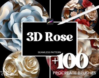 100+ Procreate 3D Rose Brushes, Abstract Seamless Pattern Texture Overlay Brushes, Procreate Flower Botanical Nature Design