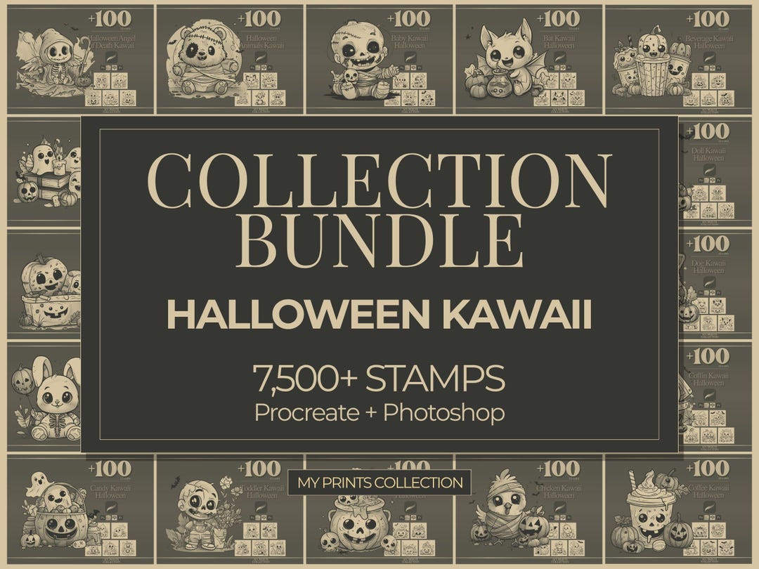 Halloween Kawaii Procreate Stamps & Photoshop Brushes Collection ...