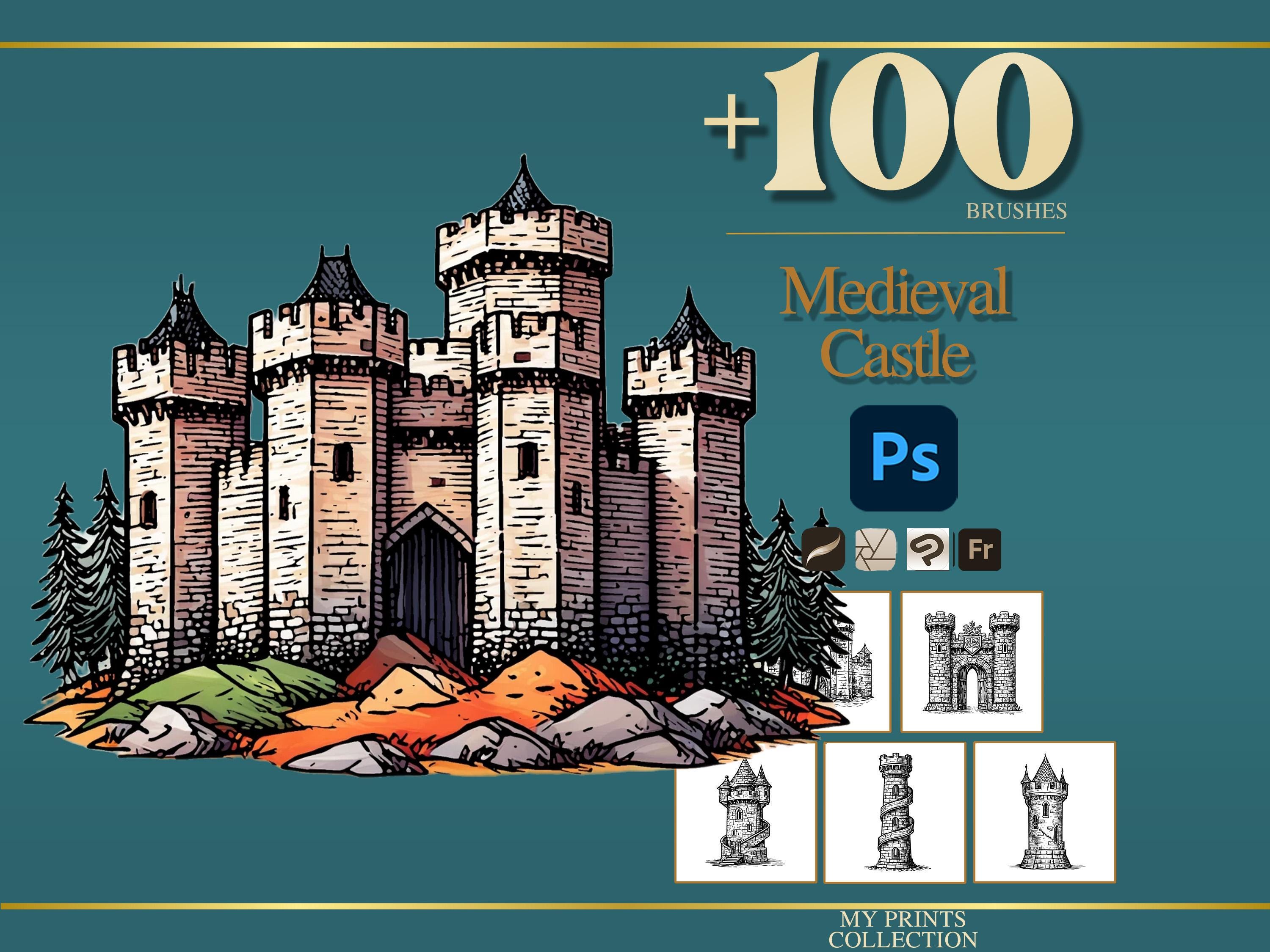 Castle Medieval Photoshop Brushes & Procreate Stamps – 100+ Woodcut ...