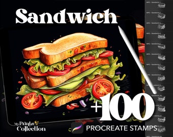100+ Procreate Sandwich Stamps, Culinary Bakery Restaurant Drinks Beverage, Digital Download, Digital Art Supply, Procreate Brush